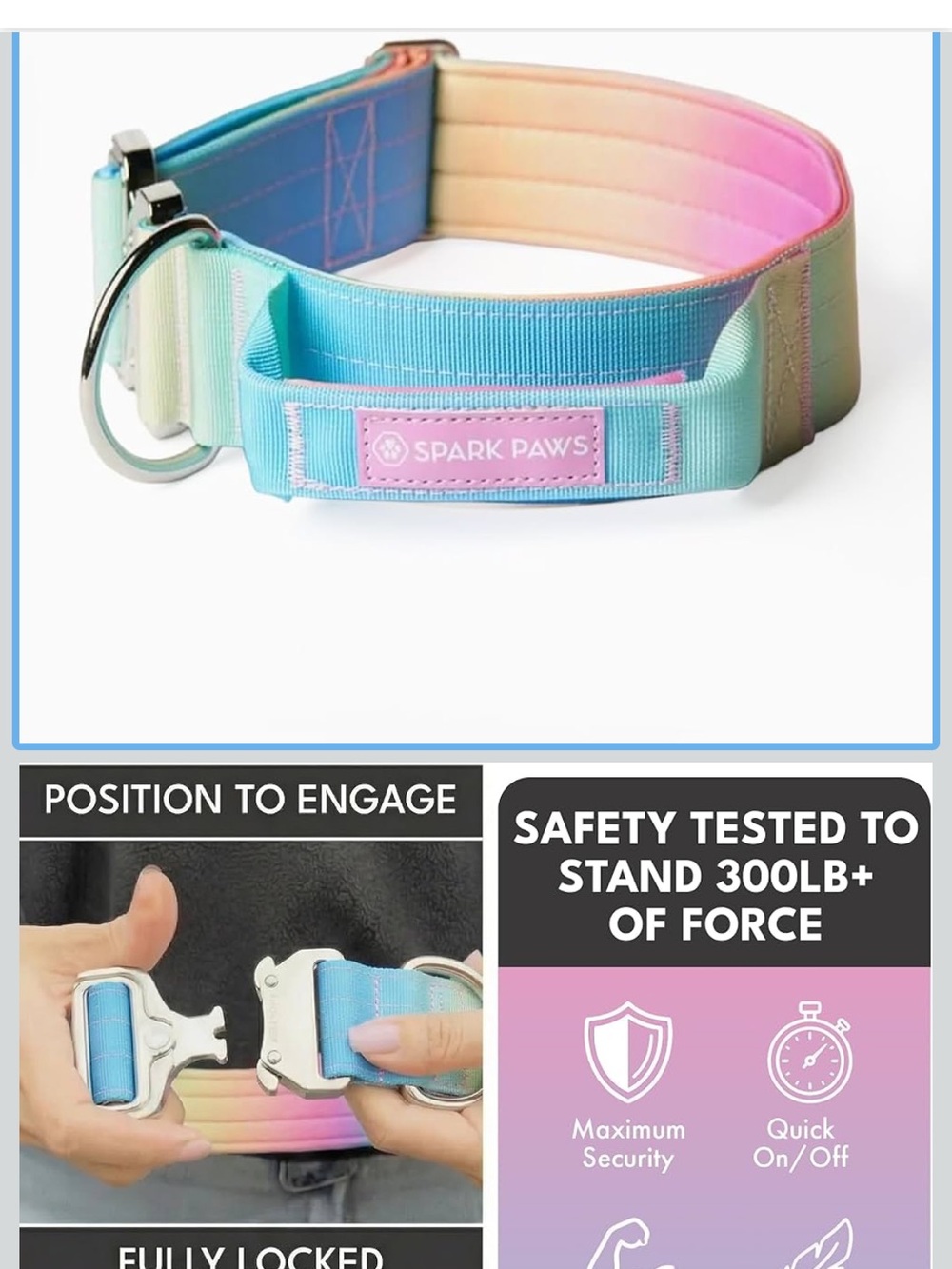 Spark Paws Rainbow Pastel Padded Dog Collar - Blue & Pink size M